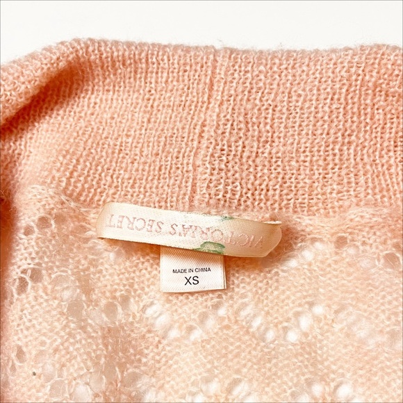 VTG Victoria’s Secret Y2K Tie Front Cardigan XS sweater blush pink pointelle - Picture 7 of 12